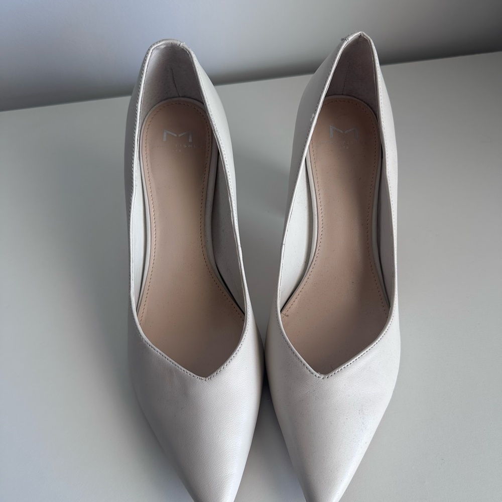 Marc Fisher White Block Heel Pumps